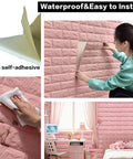Pink 3D Peel And Stick Wall Panels Pack Of 20 Self Adhesive Waterproof Brick Foam For Interior Walls, 29 Sq Ft Coverage, applied by user
