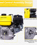 Rugged 7HP 212cc Gas Engine Horizontal Shaft 4-Stroke OHV with Recoil Start, 3/4 Inch Shaft Diameter, 2-3/8 Inch Long, End Tapped 5/16-24 UNF