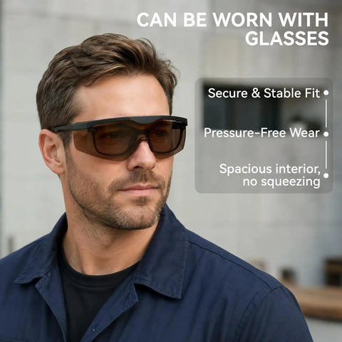 Top Shelf 1064nm Laser Safety Glasses Featuring OD4 Plus Lens Shield For Fiber Marking And Engraving Built Tough As Nails To Crush Daily Fog And Deep Scratches, worn comfortably over regular glasses.