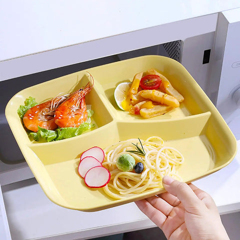 8 Pack Unbreakable Divided Dinner Plates With Three Compartments For Portion Control, 10 Inch Size, yellow plate in microwave