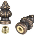 Two Pack Antique Brass Lamp Finial Caps For Lamp Shade Small One And Three Eighths Inches Dual Thread Fits One Eighth Inch IP Or One Quarter Twenty Seven Harp Thread Easy Install Retro Vibe showing decorative design and threading detail