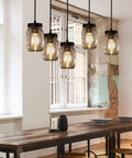 Five Light Mason Jar Chandelier With Rustic Glass Shades For Kitchen Island And Dining Room Linear Cluster Pendant Light Fixture
