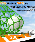 Golf Driving Cage Net 8x8x8 Ft Heavy Duty Steel Frame Enclosure showing tear-resistant 5-ply net with golf ball.