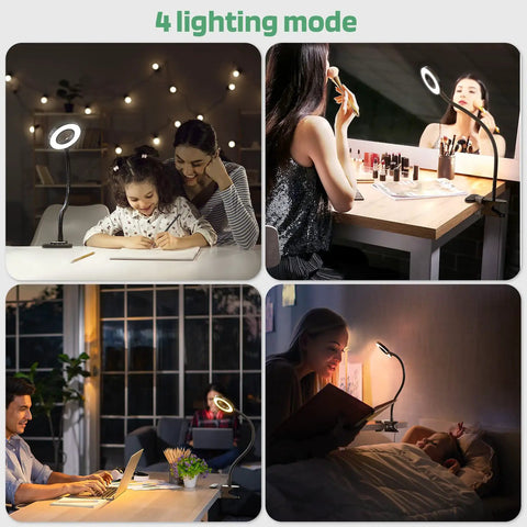 Clip On LED Reading Light With 36 LEDs, Eye Caring Desk Bed Headboard Lamp showing 4 lighting modes, ideal for study and makeup