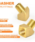 Two Pack 45 Degree Street Elbow Brass Pipe Fittings Half Inch NPT Female To Half Inch NPT Male for plumbing, image front view