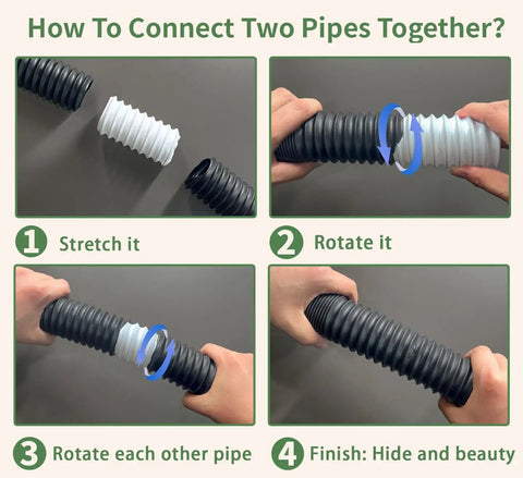 8 Foot Flexible Drain Pipe With Connector, 2 Inch Diameter For Catch Basin Drainage Extension And Splicing instruction steps