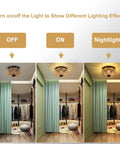 Three Light Woven Rattan Flush Mount Ceiling Light Fixture With Handwoven Cage Shade For Bedroom Kitchen Foyer Porch 360 Degree Light And Shadow Natural Warmth Modern Cozy Vibe showcasing different lighting effects in closet.