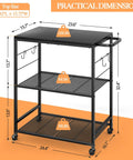 Outdoor Grill Cart With 3 Tier BBQ Prep Table On Wheels, 23.62 x 15.75 inch rust-resistant top, side view with dimensions