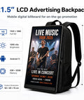 Snag This Badass 21.5 Inch LCD Video Advertising Backpack For Top Tier Digital Signage showing concert promotion on mobile screen.