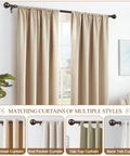 Bronze Adjustable Curtain Rod Set for Windows 32 to 144 Inches with beige curtains and round finials in living room.