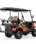 Heavy Duty Four Passenger Electric Shuttle Golf Cart With Ip67 Waterproof Frame and six wheels, vivid orange color for city rides.