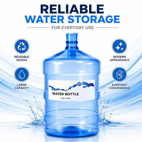 5 Gallon Water Bottle With Easy Grip Handle BPA Free Durable Plastic Jug For Top And Bottom Load Water Dispensers