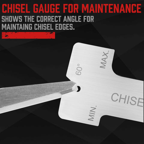Close-up of 16 Piece Precision Punch And Chisel Set With Taper Punch Pin Punch Center Punch Cold Chisels And Gauge showing angle gauge