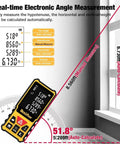 Long Range Laser Measure Tool With Dual Angle Display And Pythagorean Mode 328 Feet Laser Distance Meter For Distance Area And Volume Switchable Units M In Ft Ft In High Precision For DIY And Pros, shown with angle display