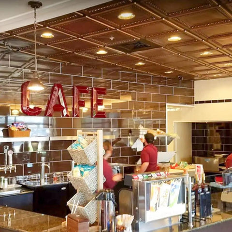Cafe ceiling with From Plain To Beautiful In Hours Aged Copper Tin Look PVC Ceiling Tiles 2x2 Ft Lay In Or Glue Up Covers 40 Sq Ft