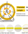 Fiberglass Fish Tape 6Mm 425ft Duct Rodder Cable Puller with Steel Wheel Stand detail on length, diameter, and connectors