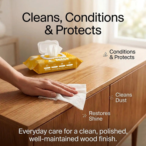 XL Wood Furniture Cleaner Wipes 8X10 Inch 70 Count Cut Through Dust Multi Surface Cleaning Cloths For Kitchen Cabinets Desks And Tables Top Shelf Shine Daily on wooden furniture.