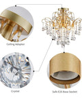 Crystal Chandelier Flush Mount Ceiling Light With Sparkling Glass Crystals Glam Gold Finish Modern Fixture details