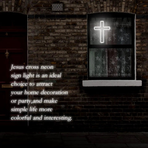Cross Neon Sign Light Jesus Christ USB Powered Wall Mount Decor For Home Wedding Party Meditation Easter White 16x12 Inch Acrylic Back Panel Neon Glow With PVC Hose Perfect Gift And Holy Vibe Dope Centerpiece
