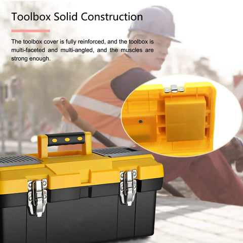 16.5 Inch Toolbox With Removable Tray And Dual Lock Stainless Steel Latches Heavy Duty Durable Tool Chest For Home Garage Black Built Tough For Power Tools And Heavy Use Great Tool Organizer displayed with detailed view of latches and handle