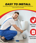 Man installing white plastic toilet seat hinge replacement with bolts and nuts durable construction easy install for standard toilets