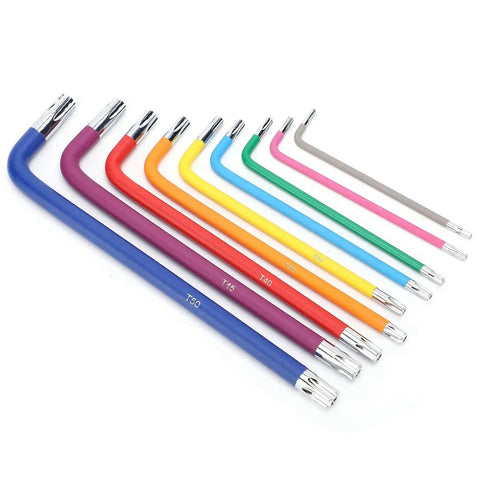 Durable Hex Wrench Star Key Set With Color Coding For Tough Furniture Assembly And Fast DIY Repairs Featuring Heavy Duty Steel Construction For Ultimate Grip, 9-piece Torx set