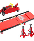 Heavy Duty 2 Ton Trolley Jack Set With Rolling Creeper And Dual Jack Stands All Steel Garage Shop Combo 4000 Lb Capacity