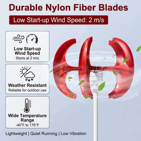Image showing durable nylon fiber blades of a 1000W Vertical Axis Wind Turbine Generator 12 Volt And 24 Volt Go Green Home Power System with 5 Blade Permanent Magnet Windmill.