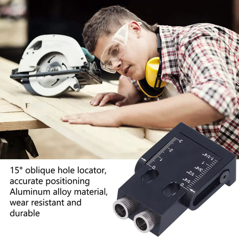 Bulletproof Aluminum Pocket Hole Jig With Dead On 15 Degree Angle Guide and Inch Metric Scale Marks for Cabinet Framing Furniture Assembly and DIY Woodworkers Wanting Clean Joins with accurate positioning.
