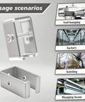 12 Pack Heavy Duty Channel Trolley Track Hanger Bracket For Unistrut Strut Channel showing usage in tool hanging and hoisting scenarios.