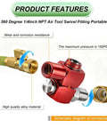 2 Pack 360 Degree Swivel Air Tool Fittings Kit One Quarter Inch NPT Aluminum Adapters With MNPT Quick Connect Portable Air Hose Connectors