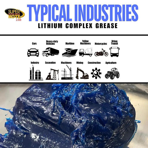 Heavy Duty Lithium Complex Grease NLGI 2 EP High Temp Multi Purpose Lubricant displayed with blue formula in use