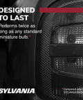 Close-up of vehicle tail light with text promoting Long Life Miniature Bulbs For Interior Lighting Pack Of Two Ideal For Map Lights.