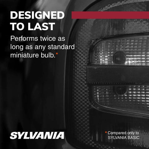 Close-up of vehicle tail light with text promoting Long Life Miniature Bulbs For Interior Lighting Pack Of Two Ideal For Map Lights.