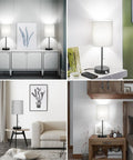 Two Pack 17.3 Inch Table Lamps With USB Ports And AC Outlet For Bedside Nightstands And Desks Or Living Rooms, Modern Gray Fabric Shade Lamps With Pull Chain Switch, Totally Perfect For Bedroom Office Nursery Reading shown in various rooms