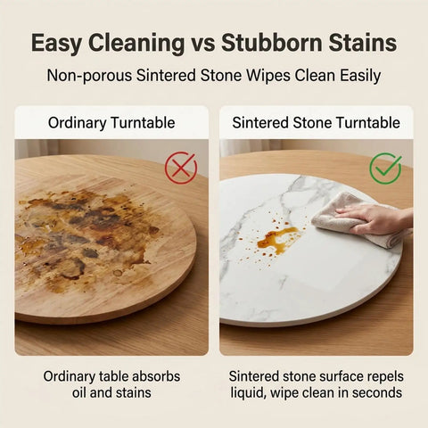 Comparison of ordinary turntable vs Must-Have 360 Degree Marble Lazy Susan For Tabletop with stain resistance