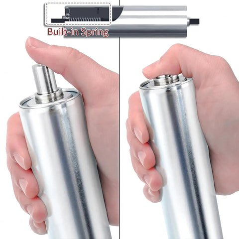 Four Pack Ten Inch Galvanized Steel Conveyor Rollers With Heavy Duty Brackets And No Sweat Install for smooth handling, showing built-in spring feature.
