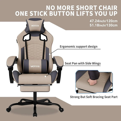Gaming Chair With Massage And Footrest Ergonomic PC Gaming Chair With Headrest And Lumbar Support High Back Design 300 Lb Weight Capacity Gray
