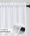 White Privacy Curtains Four Panels Light Filtering Rod Pocket Top Window Drapes 42 Inch Wide By 63 Inch Long Each Non See Through Opaque for Kitchen Bathroom Living Room Decor installed on rod