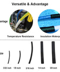 Dual Wall Adhesive Heat Shrink Tubing Kit, 280 Pieces, Five Sizes 3/8 In, 1/4 In, 3/16 In, 1/8 In, 3/32 In, waterproof and heat resistant.