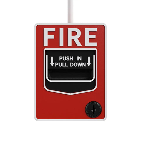 Red fire alarm pull station with "PUSH IN PULL DOWN" text, used with 1000 Ft 22AWG 2 Conductors Oxygen Free Pure Copper Alarm Cable CL2 Rated