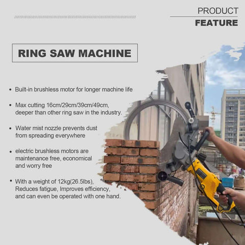 Built Different Concrete Ring Saw With Water Fed Dust Suppression Pro Grade Wall Groover For Cutting Brick Rebar Marble And Stone with brushless motor cutting brick wall.