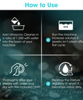 How to use Ultra Strong 32 Oz Ultrasonic Jewelry Cleaner Solution with mixing, rinsing, and replacement instructions.