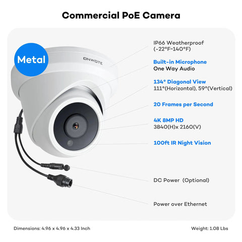 All In One 16 Channel 4K PoE Security Camera System With Face Recognition And AcuSearch AI Detection, metal camera.