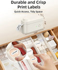 Portable Bluetooth Label Maker Straight Up Game Changer For Home Office And Storage Dope Rechargeable Label Printer with labels on makeup products.