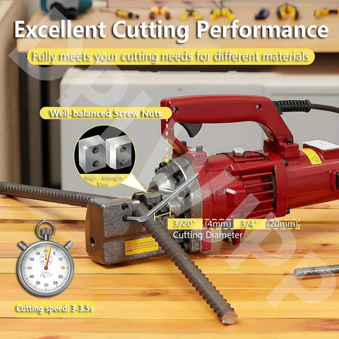Portable Electric Hydraulic Rebar Cutter Crazy Fast 3.0 To 3.5 Second Cut 4 To 20 Mm Capacity No Sparks Low Vibration Adjustable Bolt Cutter Tool For Construction And DIY Projects Blue, red handheld cutter on rebar