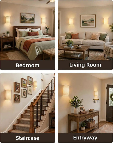 Battery Operated Wall Sconce Set Of Two With Remote And Usb C Rechargeable Power No Drill Setup for cozy bedroom, living room, staircase and entryway.