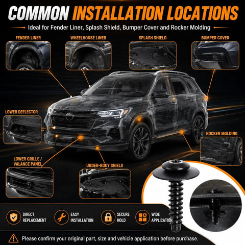 Top Shelf Heavy Duty 12 Pack Fender Liner Bolts With Splash Shield Screws For Gm Chevy Gmc Cadillac Buick M4.2 X 1.41 installation guide on vehicle features.