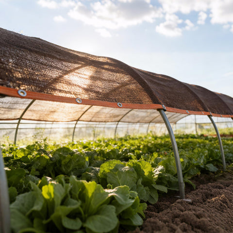 90 Percent Shade Cloth With Grommets For Pergola Cover over vegetable garden, heavy duty HDPE mesh tarp, letting sunlight filter through.