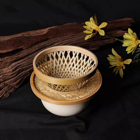 Handcrafted Bamboo Pour Over Coffee Dripper With Secure Fixed Drip Tray And Reusable Cone Filter For Smooth One To Three Cup Daily Brew Sessions, two bamboo pieces on dark background.